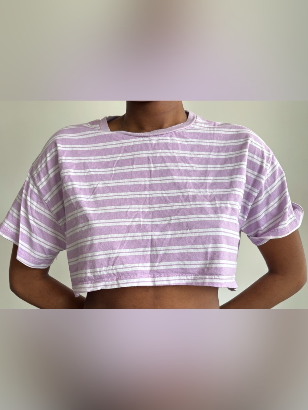 ASOS Lilac and White Striped Cropped Tee